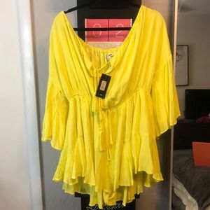 Fashion nova yellow romper size XL